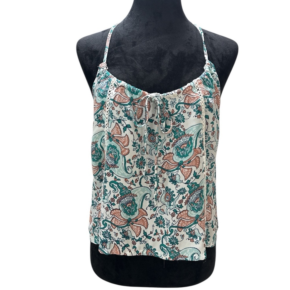 Kendall & Kylie Boho‎ Paisley Tank Top Crochet Lace Racerback L Festival Blue